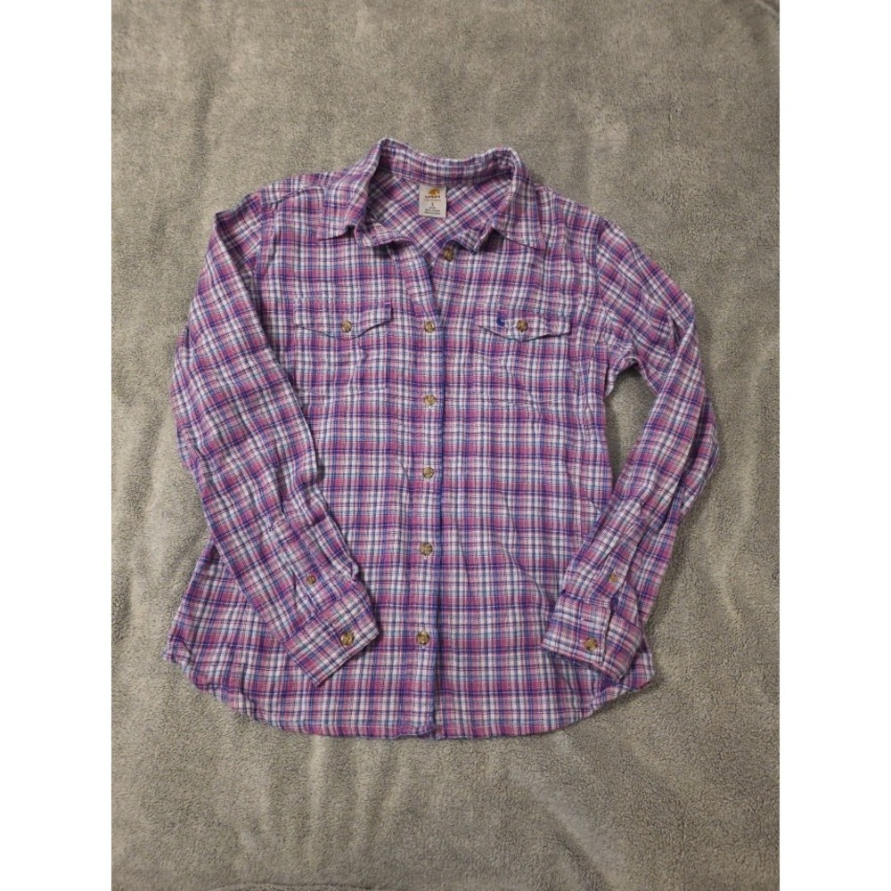 Carhartt Women's Size Small Pink Plaid Flannel Long Sleeve Button Down Shirt